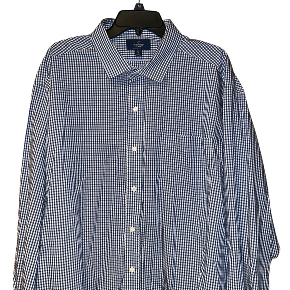 Buttoned Down Dress Shirt 20 36 Classic Fit Blue Brown Check Non-Iron Cotton - Picture 1 of 8